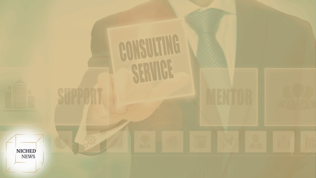 Business professional selecting 'Consulting Service' on a virtual interface