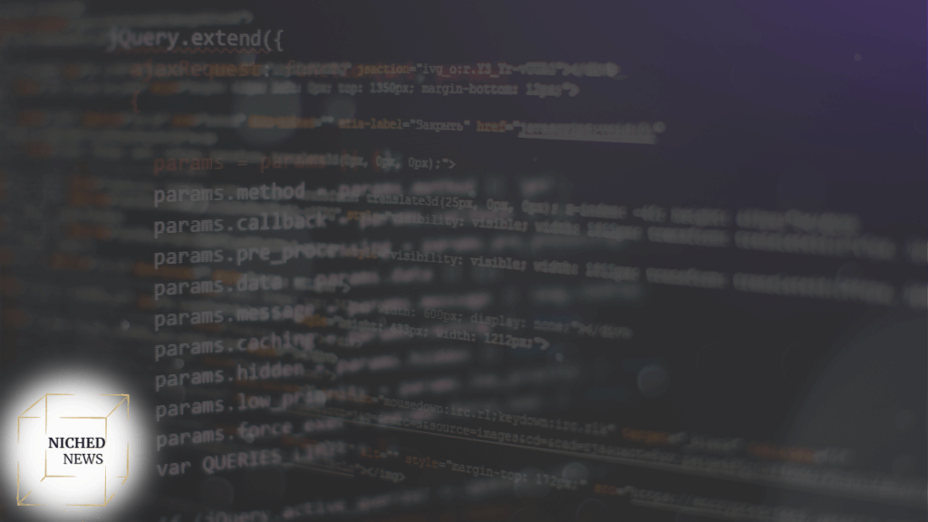 Close-up of dark-themed computer code for web development and programming