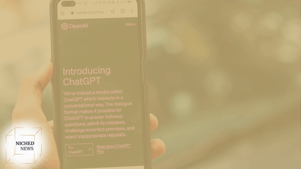 Smartphone displaying OpenAI ChatGPT announcement on AI-driven communication tools